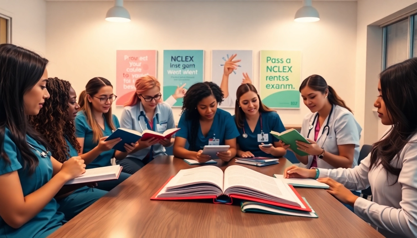 Students actively preparing for the NGN NCLEX review Houston at a modern study center.