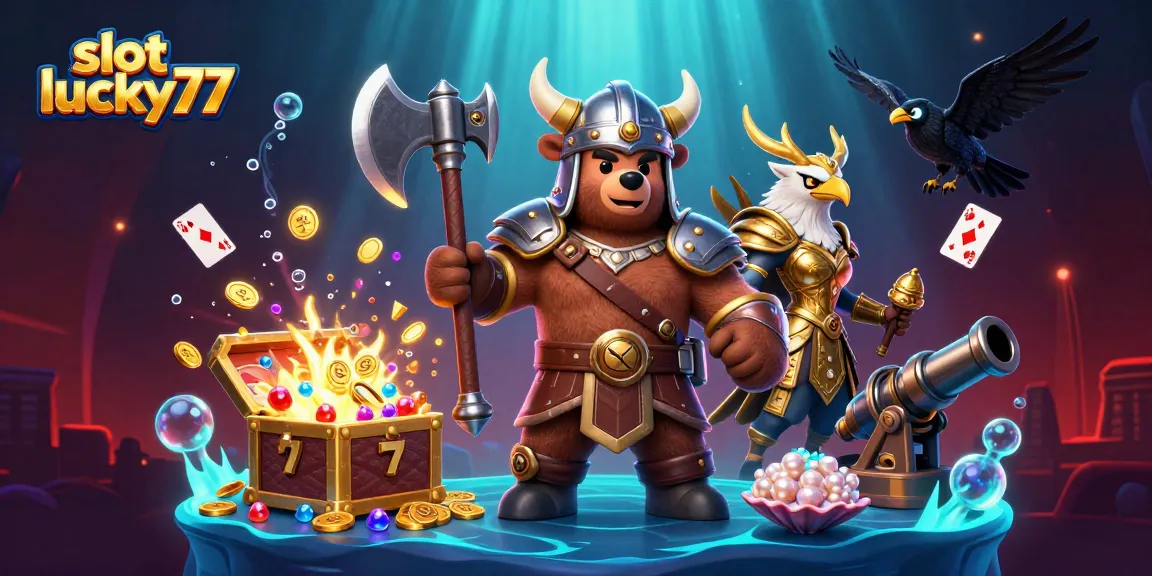 Spin the reels with slot lucky77 in a vibrant underwater casino scene filled with treasure and adventure.