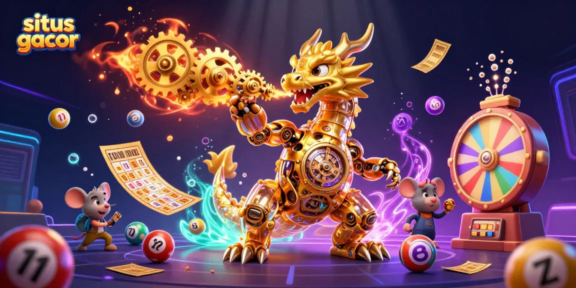 Experience the excitement of situs gacor with a vibrant illustration of a dragon and lottery elements, captivating gamblers.