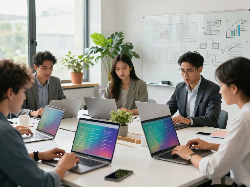 Professionals collaborating in a modern office space, showcasing a recommended site for business innovation.