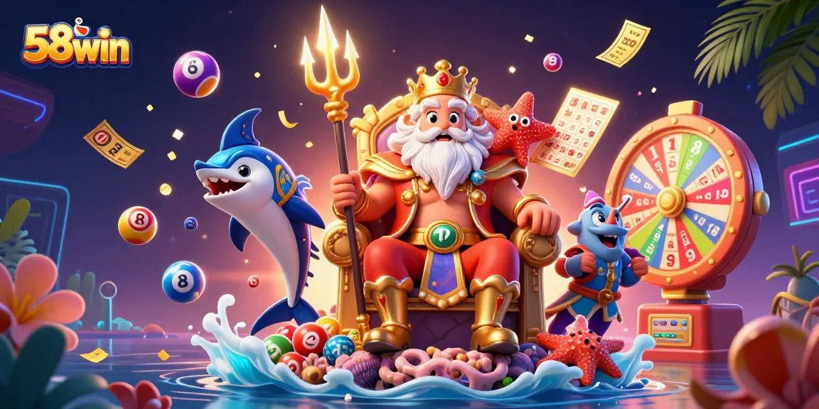 Brew excitement with thrilling 58win lottery and casino games in a vibrant underwater scene.