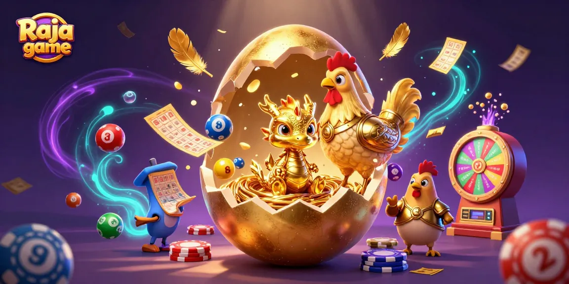 Engage with the thrilling Raja game featuring golden characters, vibrant lotto balls, and immersive gaming elements.