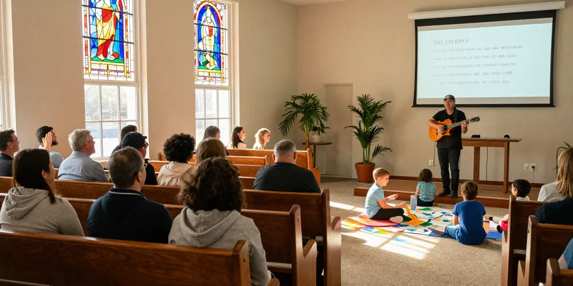 Engaging community worship at coalition church with diverse congregation in a welcoming sanctuary setting.