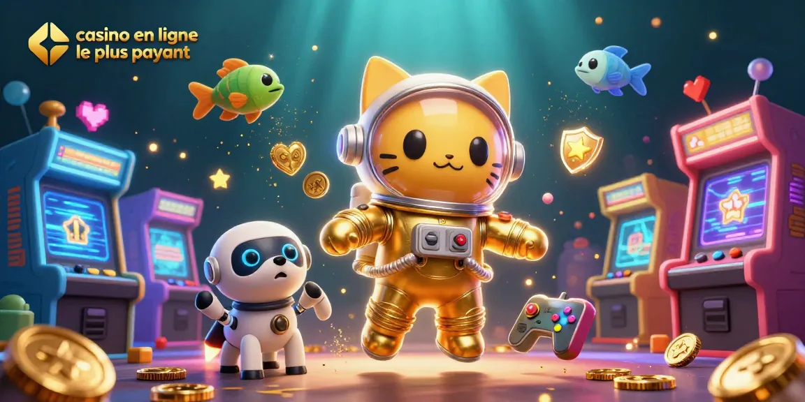 Illustration dynamique d'un chat astronaute et un chien robot, jeux vidéo et casino en ligne le plus payant.