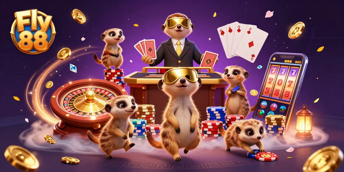 Participate in thrilling casino fun at Fly 88 with unique meerkat characters and dynamic gaming elements.