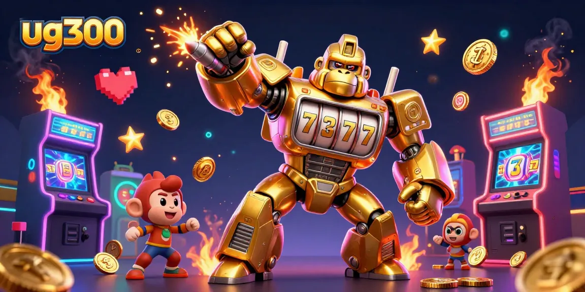Menangkan jackpot dengan ug300 dalam ilustrasi kasino penuh warna dan karakter menarik.