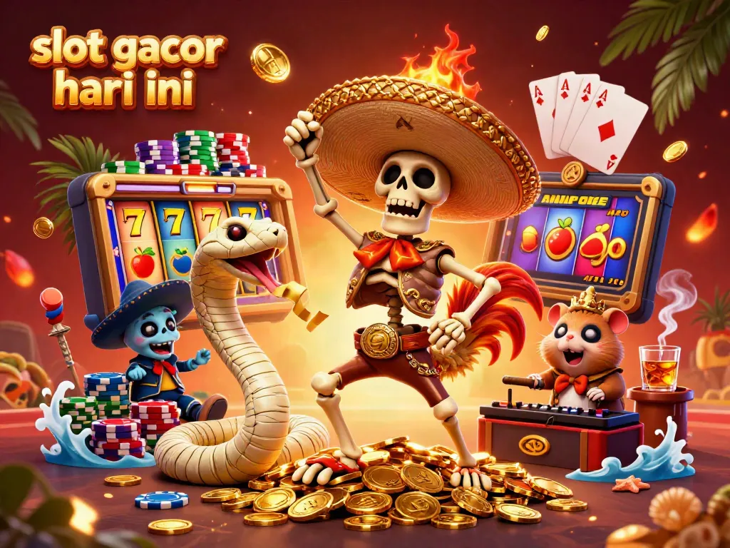 Experience the excitement of slot gacor hari ini with our dynamic 3D casino illustration rich in colors and game elements.