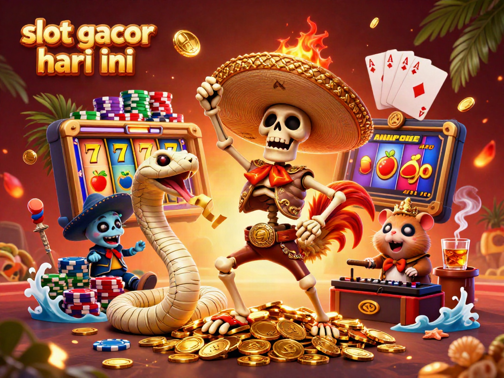 Experience the excitement of slot gacor hari ini with our dynamic 3D casino illustration rich in colors and game elements.