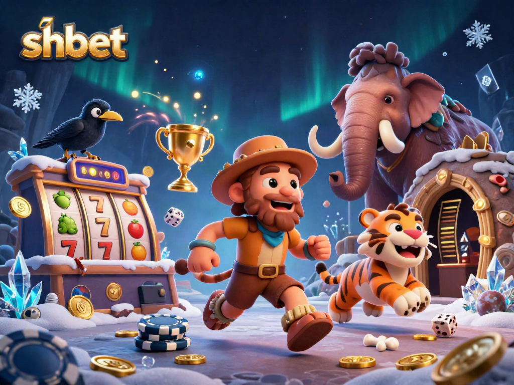 Spin the reels with shbet, featuring a prehistoric casino scene with dynamic elements and vibrant energy.