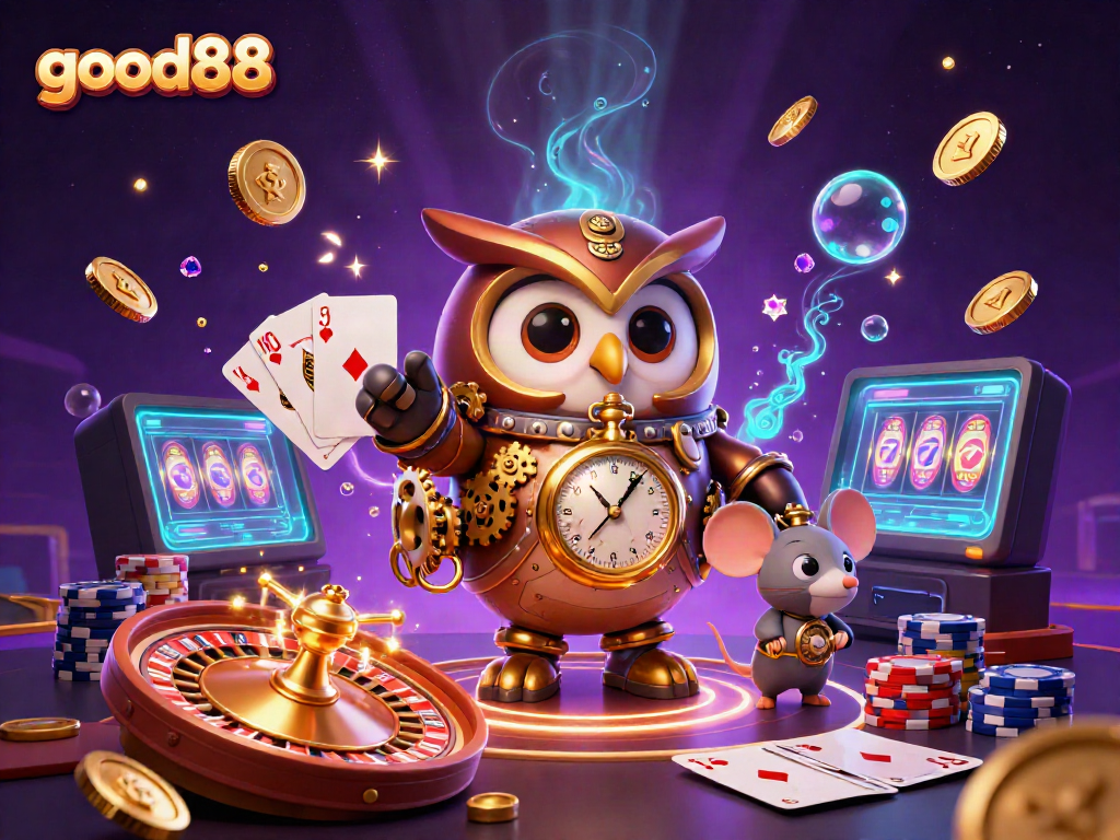 Experience the thrill of good88 with animated steampunk-inspired casino elements and vivid gambling action.