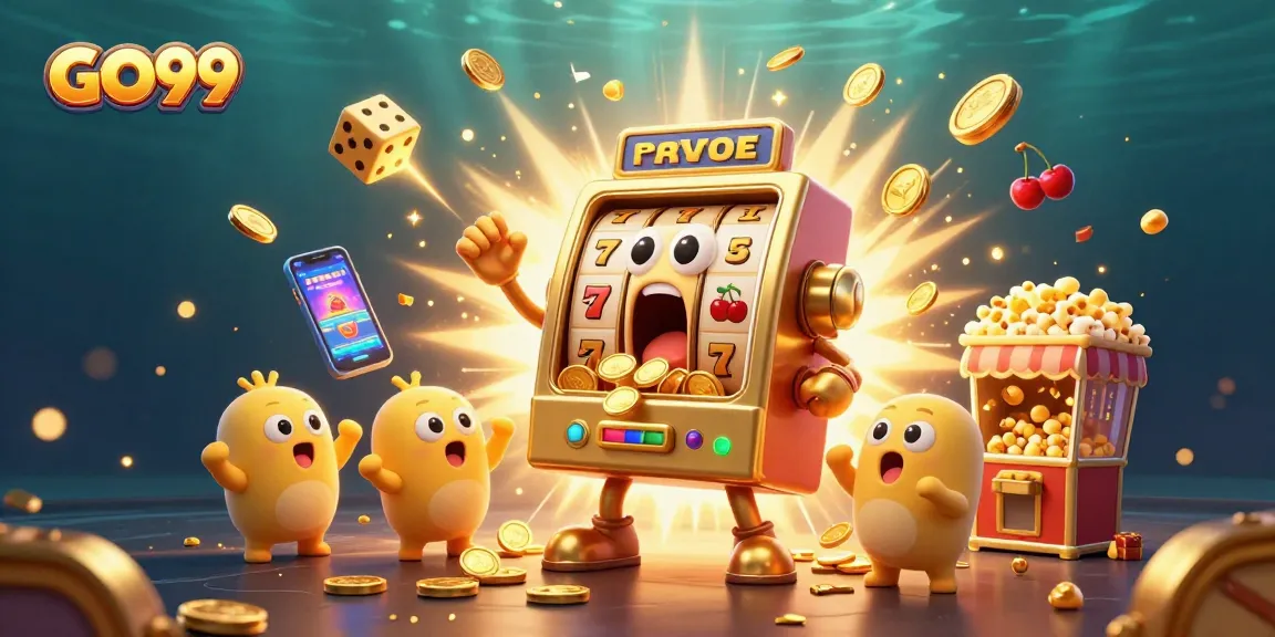 GO99 slot machine celebrating a jackpot win with coins erupting and baby machines cheering in vibrant settings.