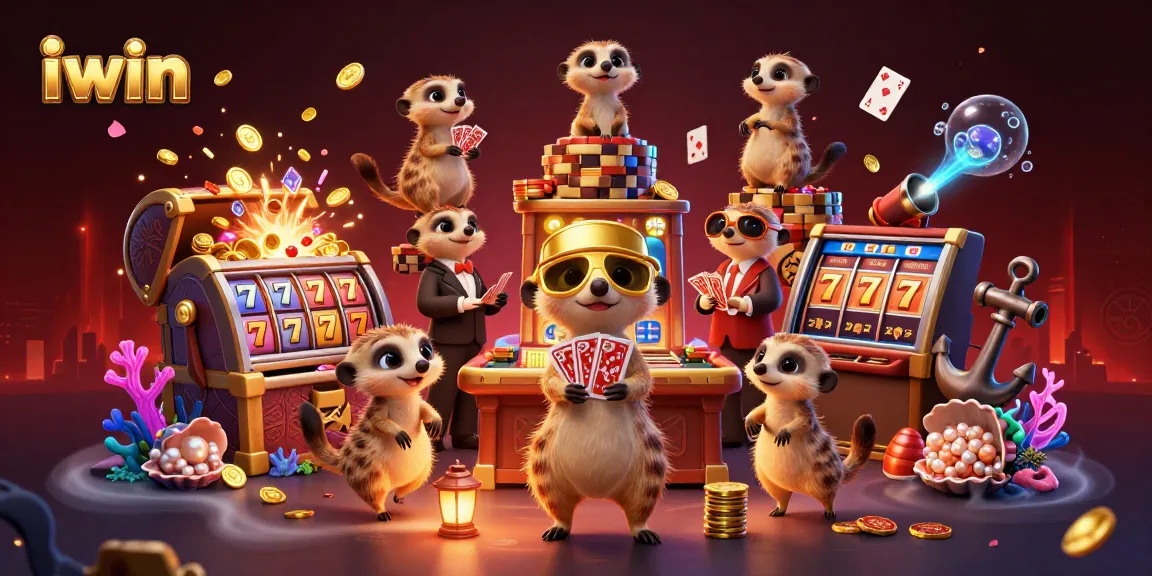 iwin meerkats running a slot-themed casino with vibrant colors and action-packed elements