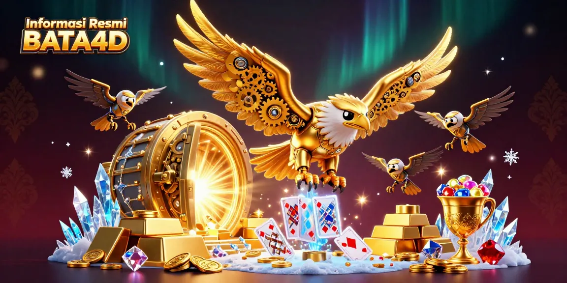 Engage with the thrilling Informasi Resmi BATA4D experience featuring a cybernetic eagle amidst cascading holographic cards.