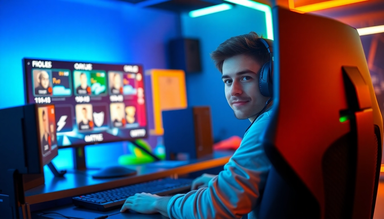 Gamer focused on cheap Steam keys with colorful gaming setup.