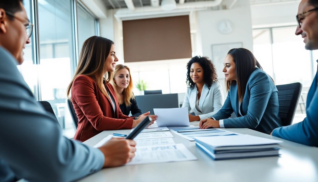 Engage with Multi-state title and escrow services through a professional team meeting in a bright office.