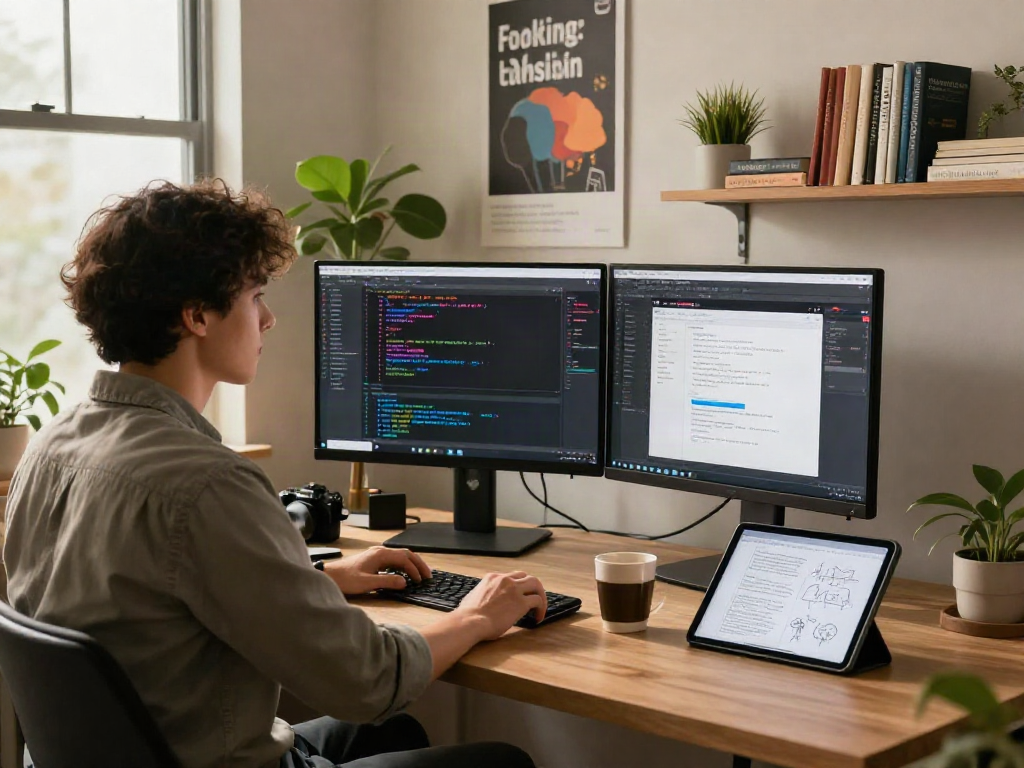 Developer at a technology workspace, focused on coding, with a crush on innovation through AI and design.
