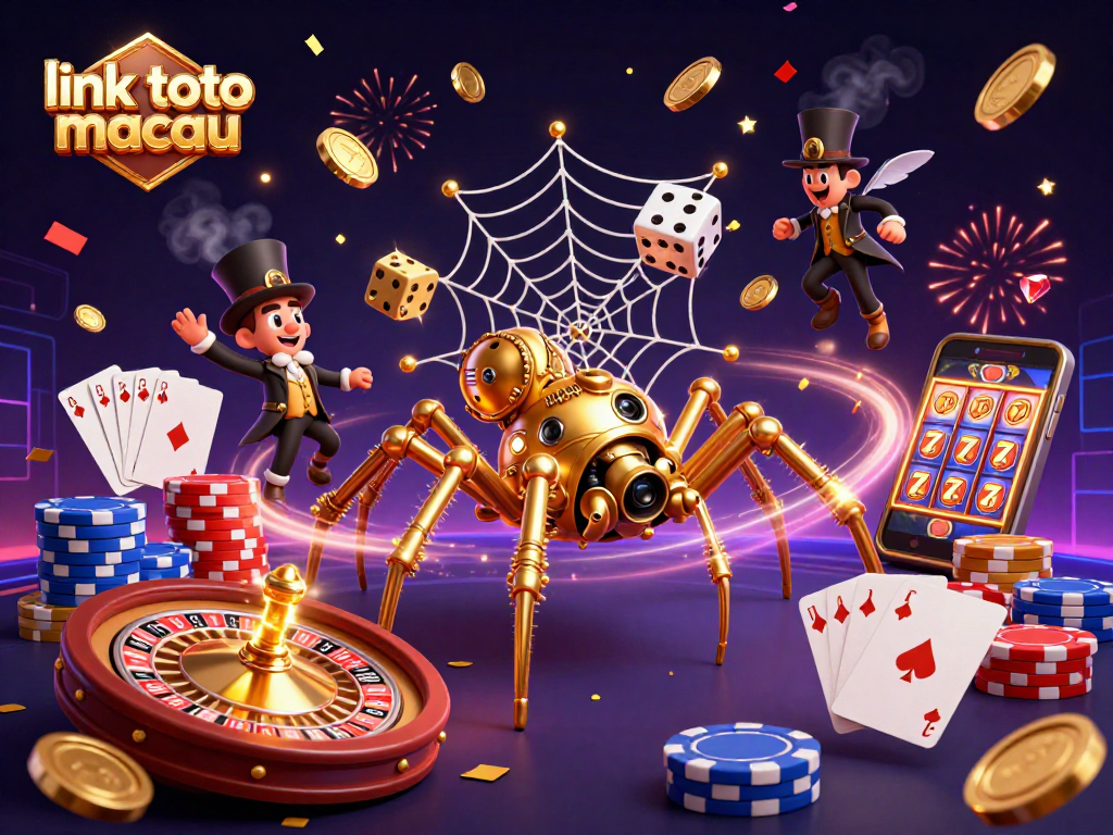 Engage with link toto macau in a vibrant 3D casino illustration featuring dynamic gaming elements.