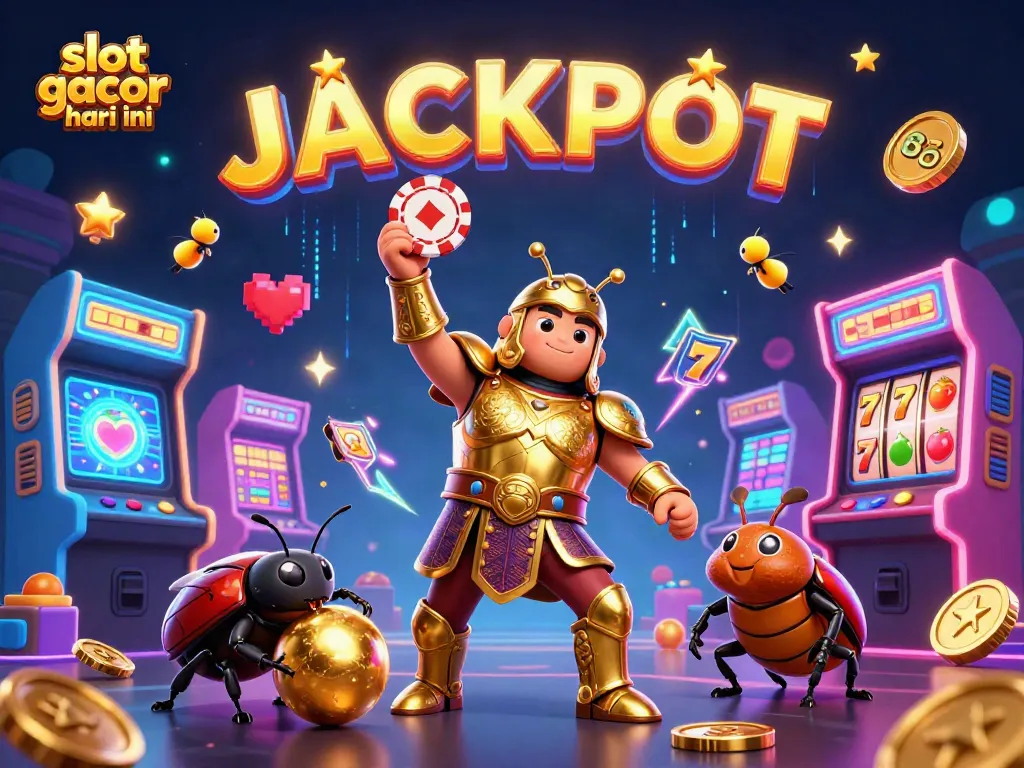Sensasi slot gacor hari ini dengan ilustrasi karakter unik dalam suasana kasino digital yang memukau.