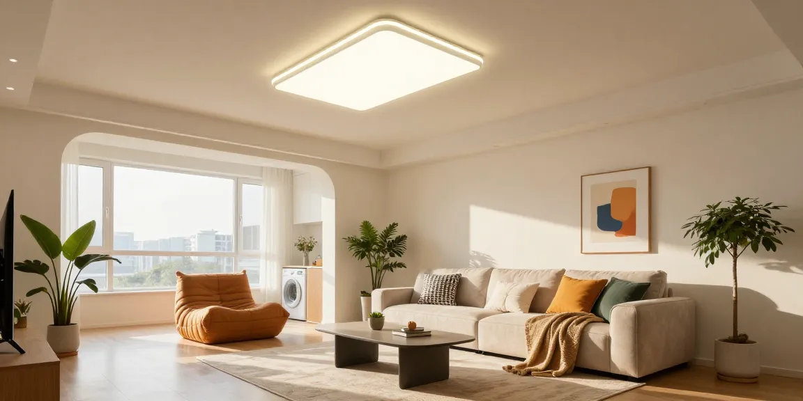 Aplice tavan moderne în interior, iluminând un spațiu de living confortabil cu atmosferă primitoare.