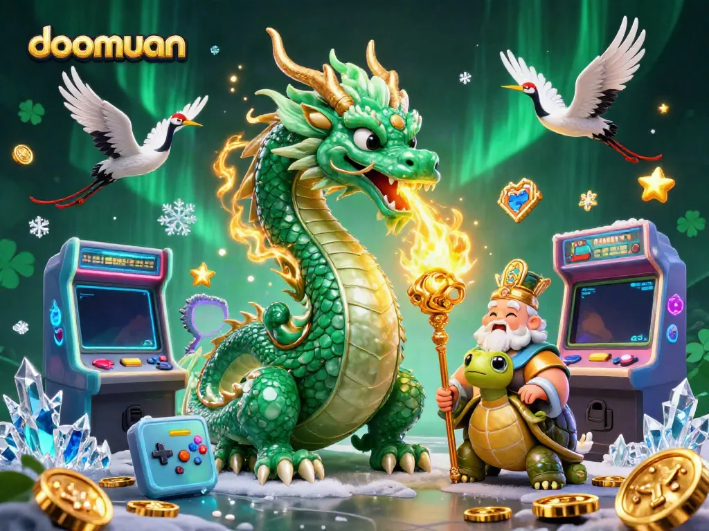 Dive into the excitement of doomuan with a vibrant display of gaming elements and mythical characters at play.