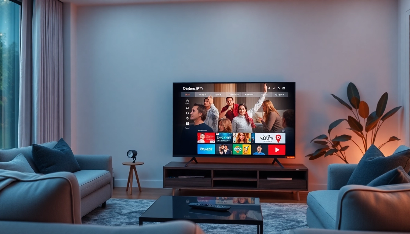 Engaging living room with IPTV provider in US setup showcasing smart TV content.