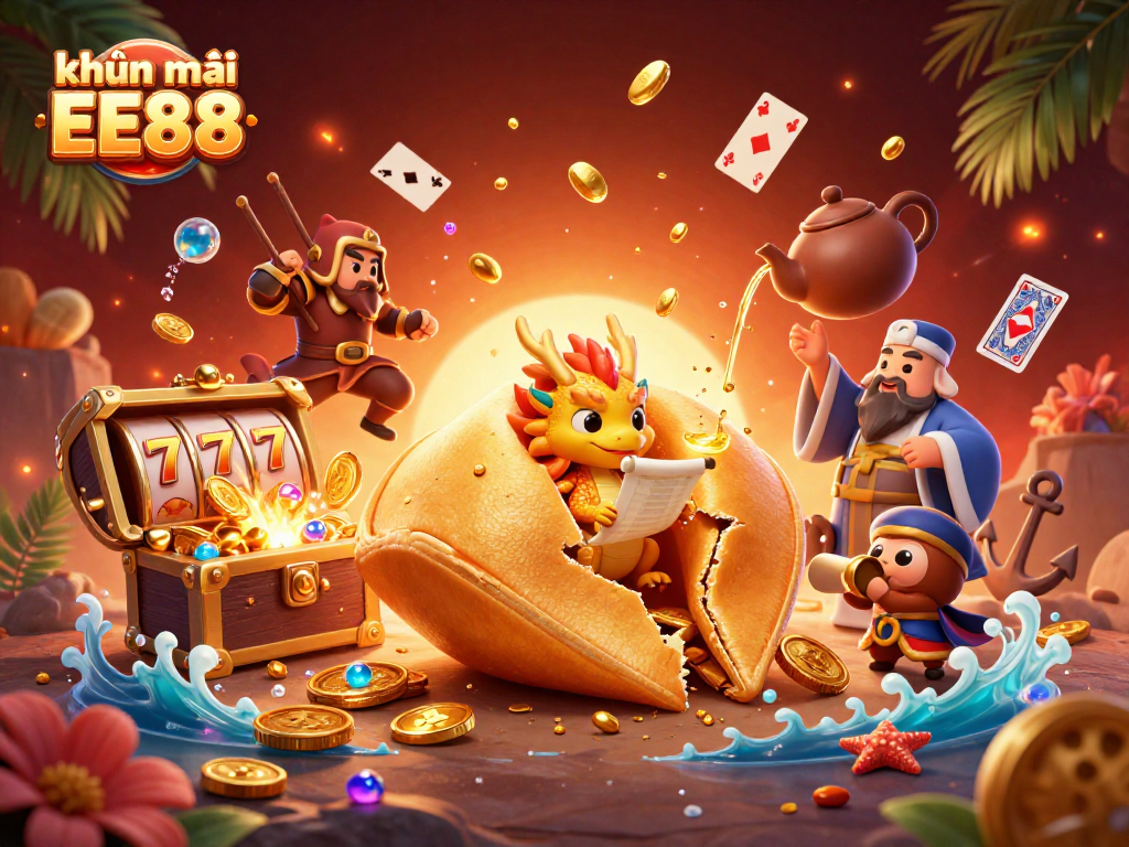 Engage with khuyến mãi EE88 through a vibrant 3D casino illustration featuring dynamic gaming elements.