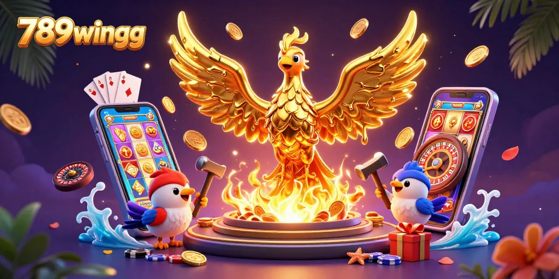 Experience the magical gaming world of 789wingg, featuring a molten phoenix and vibrant slot themes.