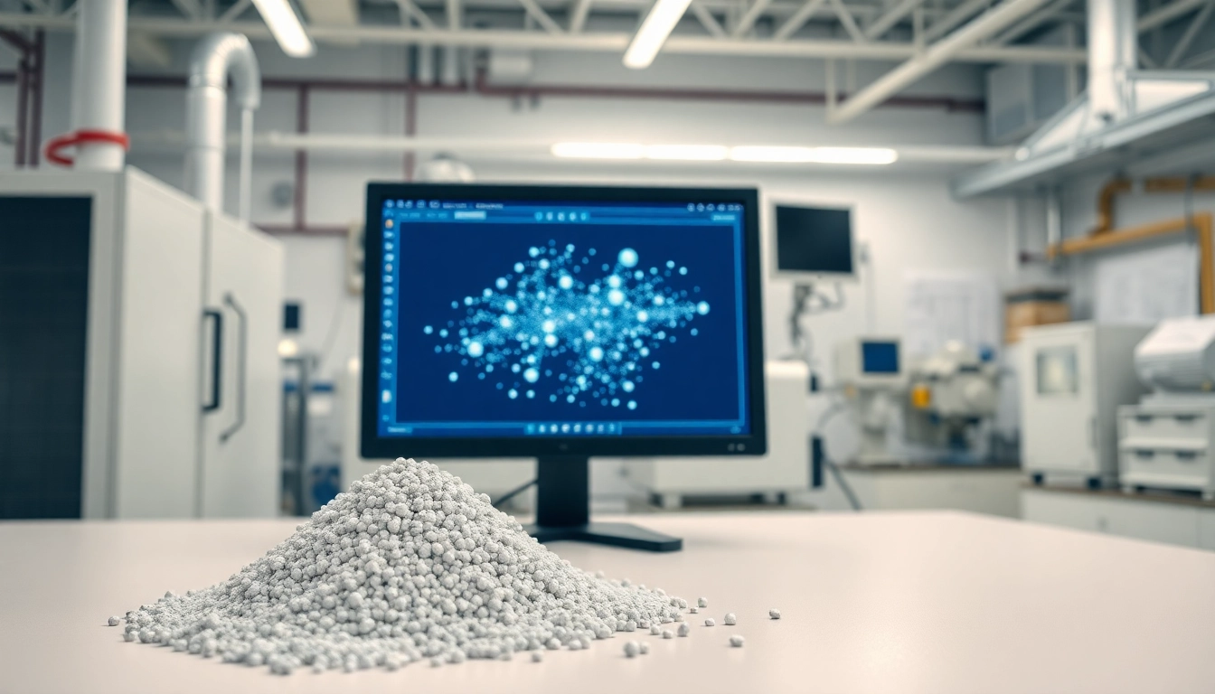 Visual representation of Discrete Element Modeling showing particle interactions in a simulation.