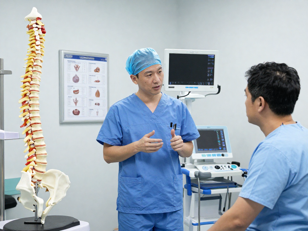 Dar kanal ameliyatı consultation with a surgeon showcasing patient options in a modern healthcare setting.