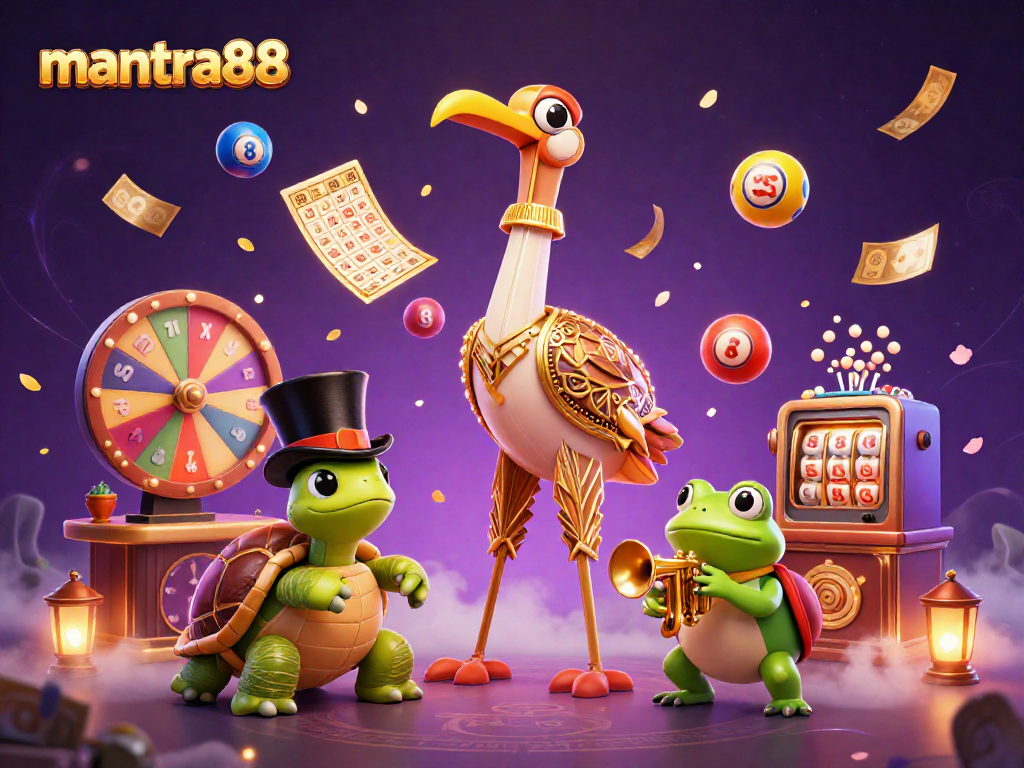 Experience the vibrant action of mantra88 slots with dynamic characters and games thriving in a rich, colorful casino scene.