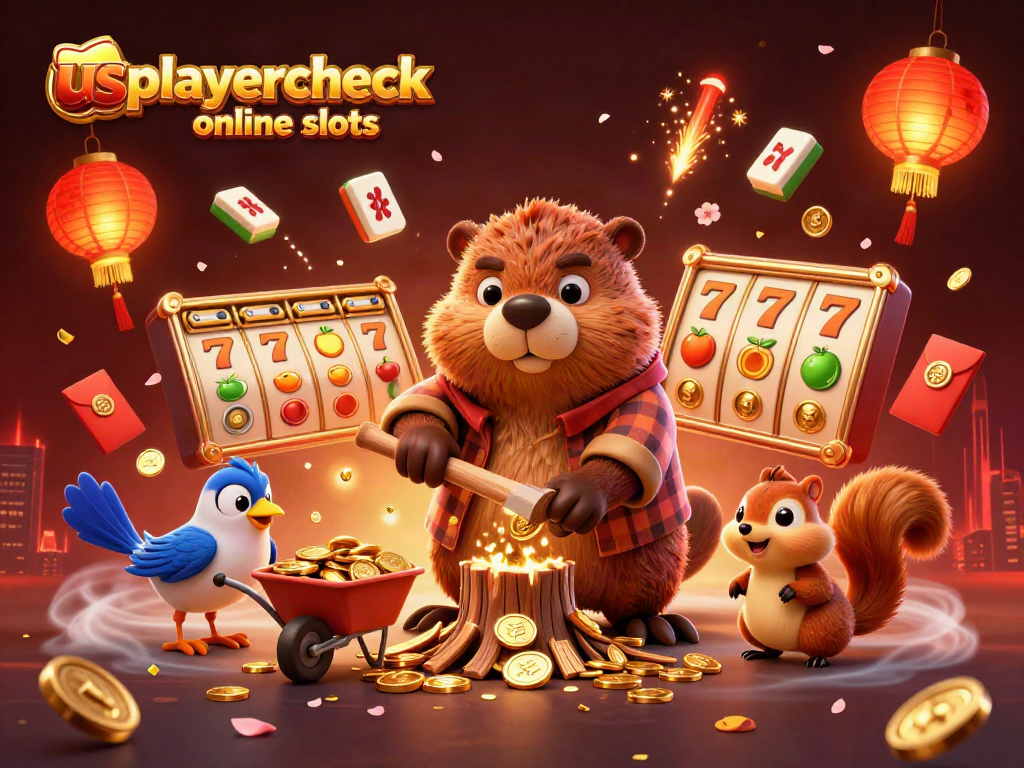 Experience thrilling usplayercheck online slots with a dynamic scene featuring playful characters and vibrant casino elements.